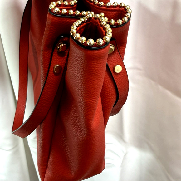 ALEXIS BENDEL RED VEGAN LEATHER GOLD BEAD SATCHEL HANDBAG PURSE - Picture 5 of 14